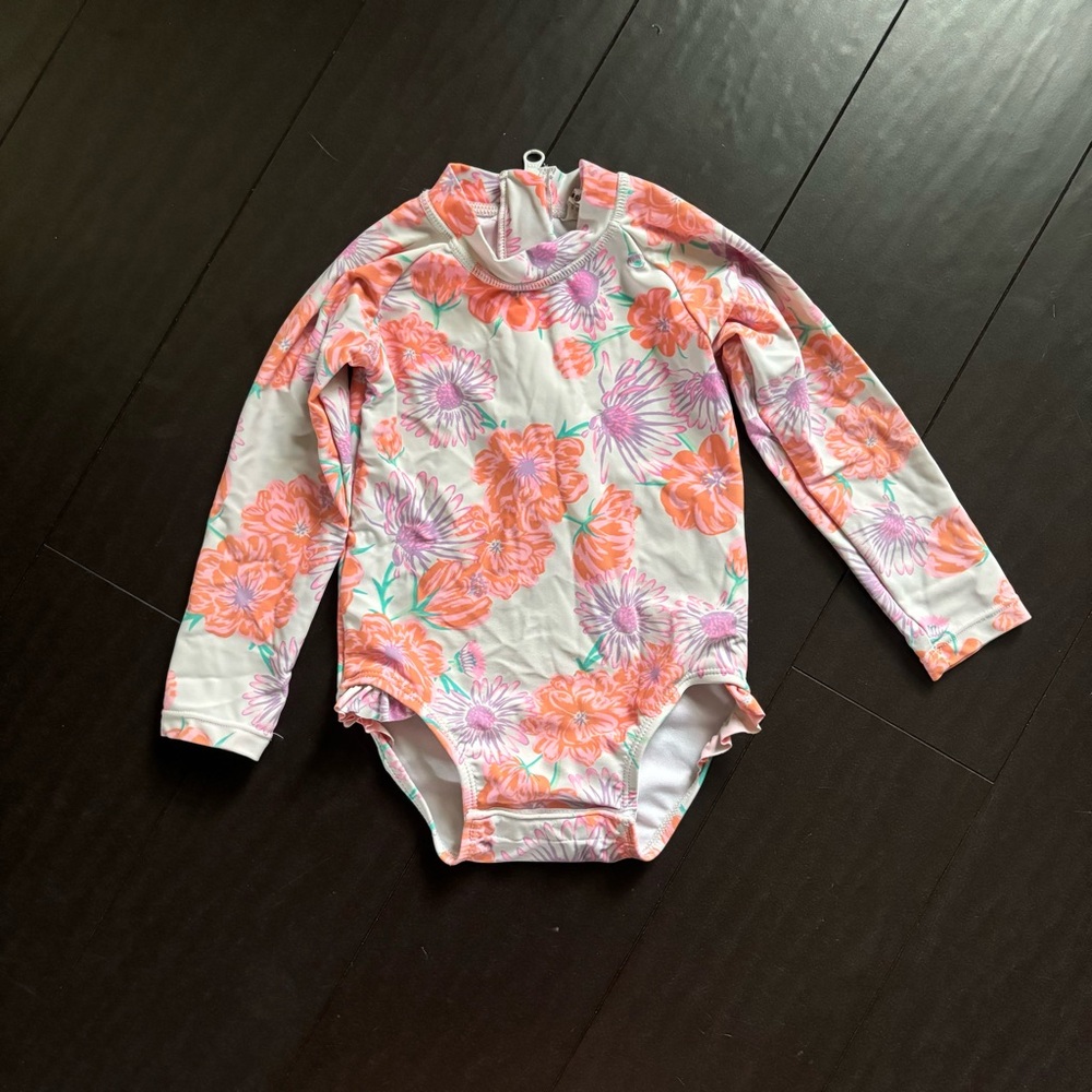 Wave Zone baby girl floral long sleeve zip up swimsuit size 18M EUC